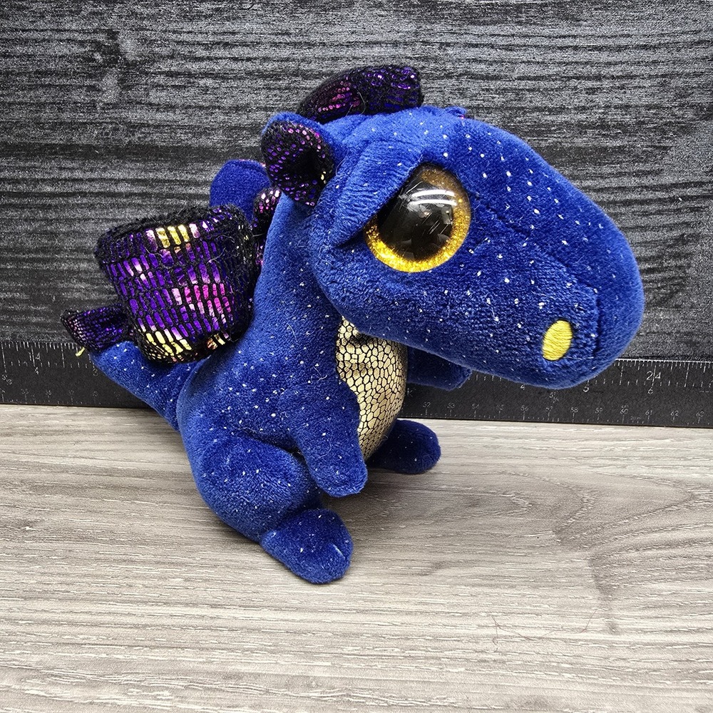 TY‎ Beanie Boos 6" Sapphire Blue Gold Dragon Plush Stuffed Animal Dinosaur - Picture 2 of 10